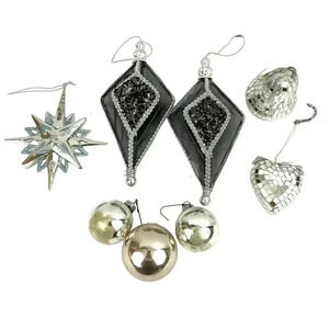 VTG Lot of 8 Mercury Glass Ornaments Mirror Heart Bell Stars Holiday Christmas‎